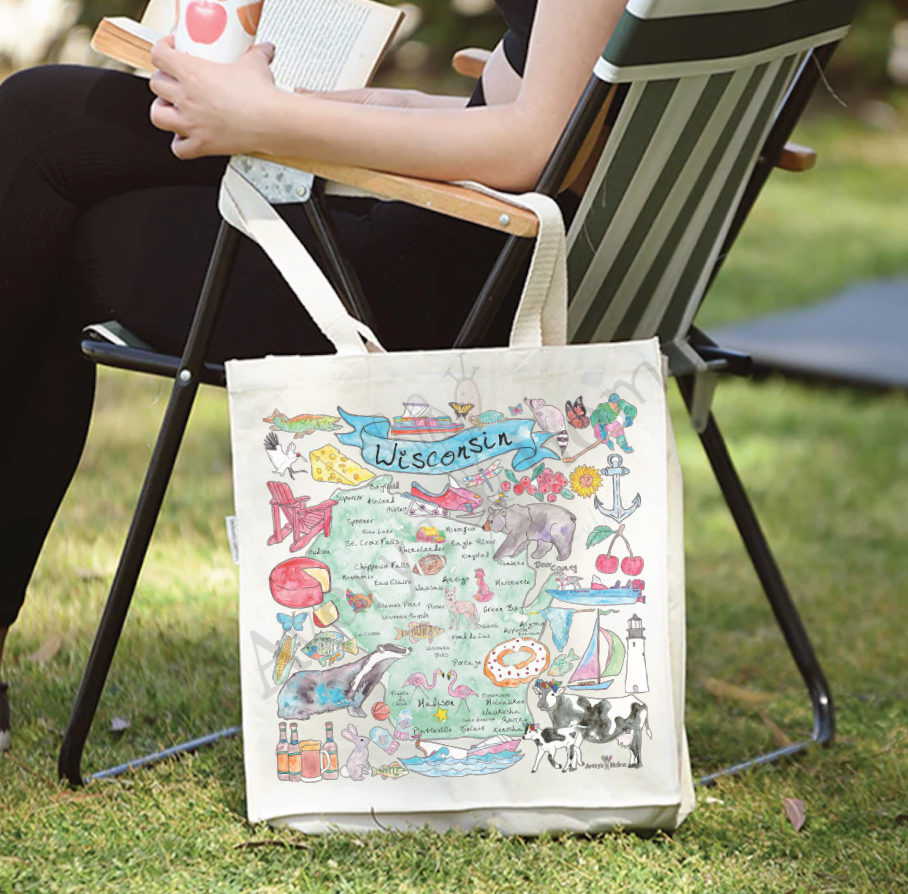 Wisconsin State Map Organic Souvenir Lake Boat Tote Bag