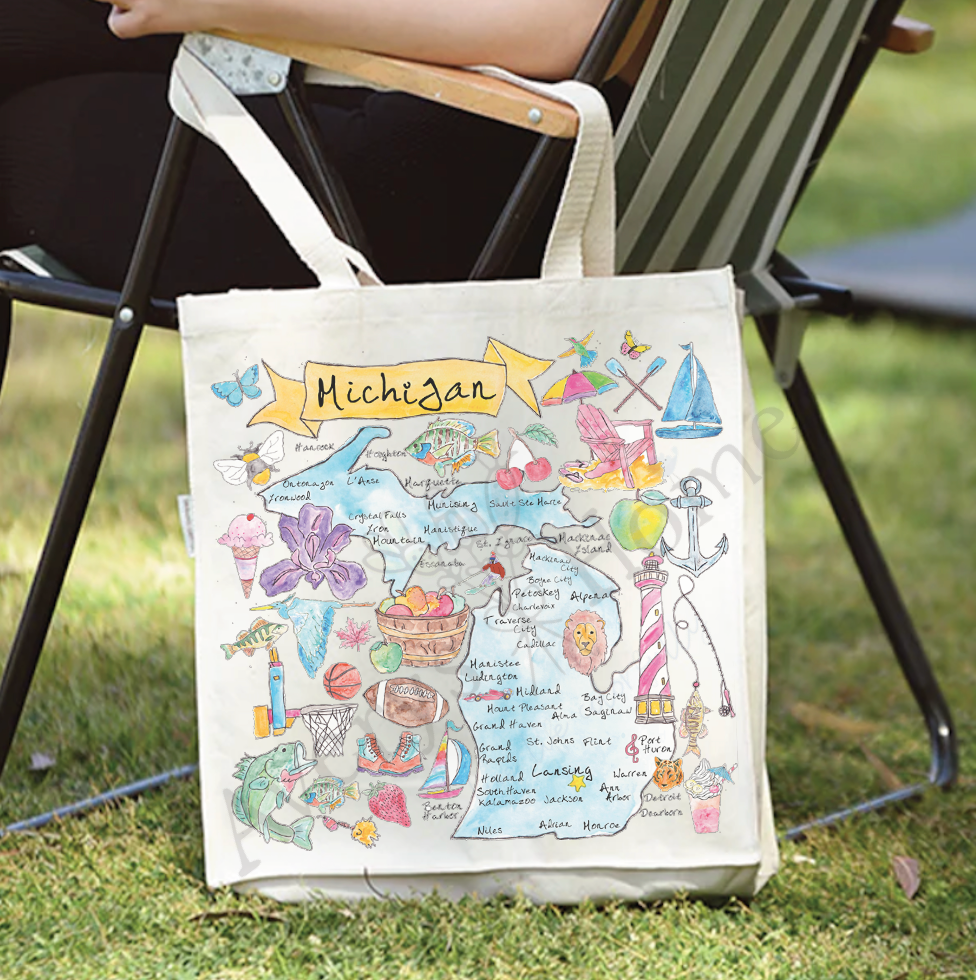 Michigan State Map Organic Mountain Souvenir Beach Tote Bag