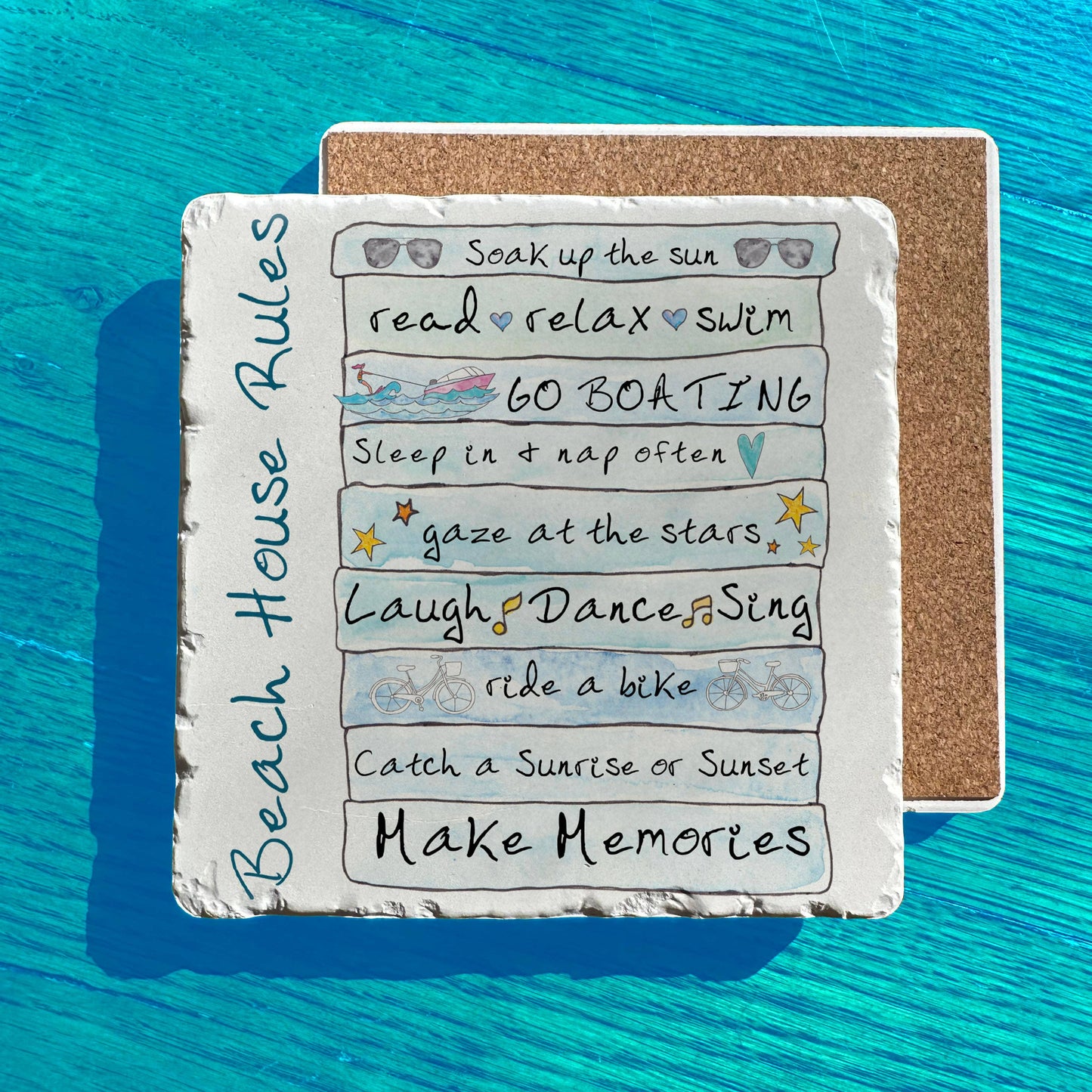 Beach House Rules Watercolor Art Tumbled Edge Stone Trivet