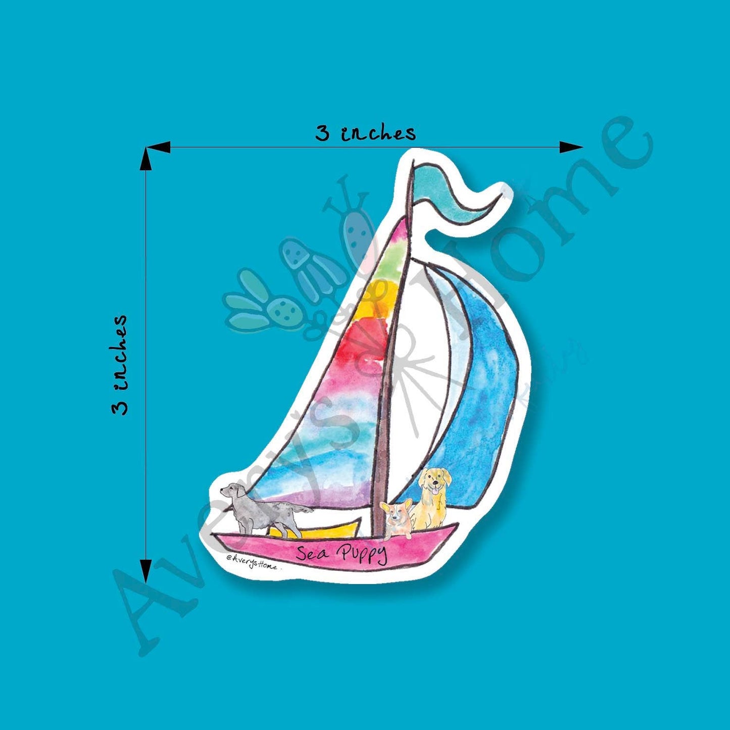 Seapuppy Sailboat Permanent 3" White Vinyl Die-Cut Sticker