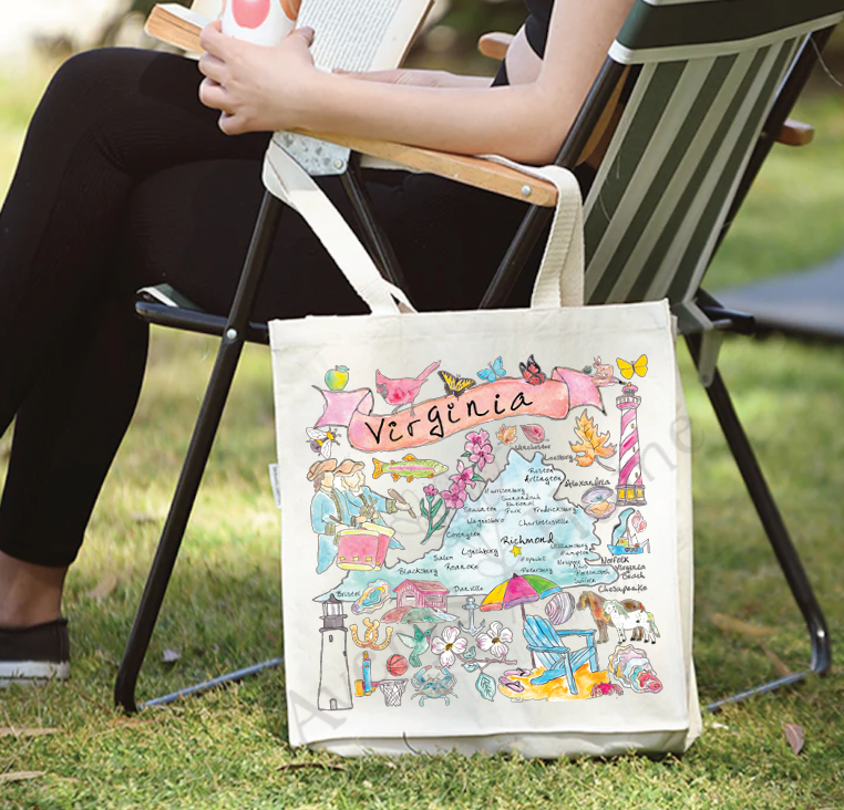 Virginia State Map Organic Souvenir Beach Tote Bag