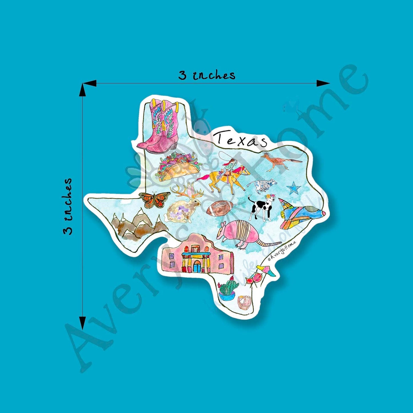 Texas State Icon Map Art Permanent 3" Vinyl Die-Cut Sticker