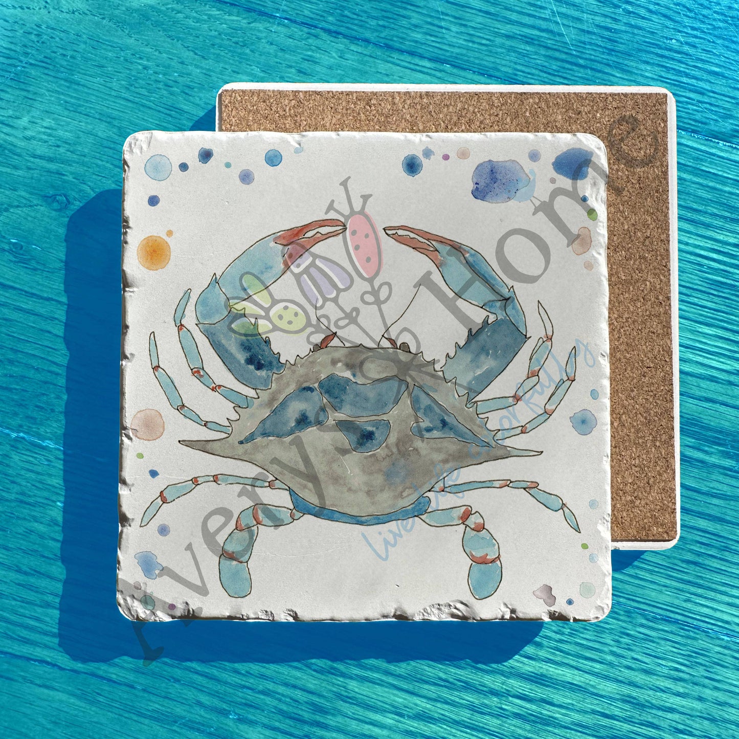 Blue Crab Watercolor Art Tumbled Stone Trivet