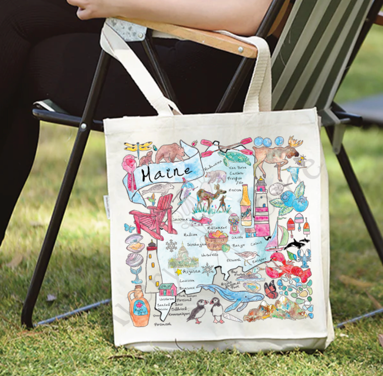 Maine State Map Organic Souvenir Lobster Beach Tote Bag