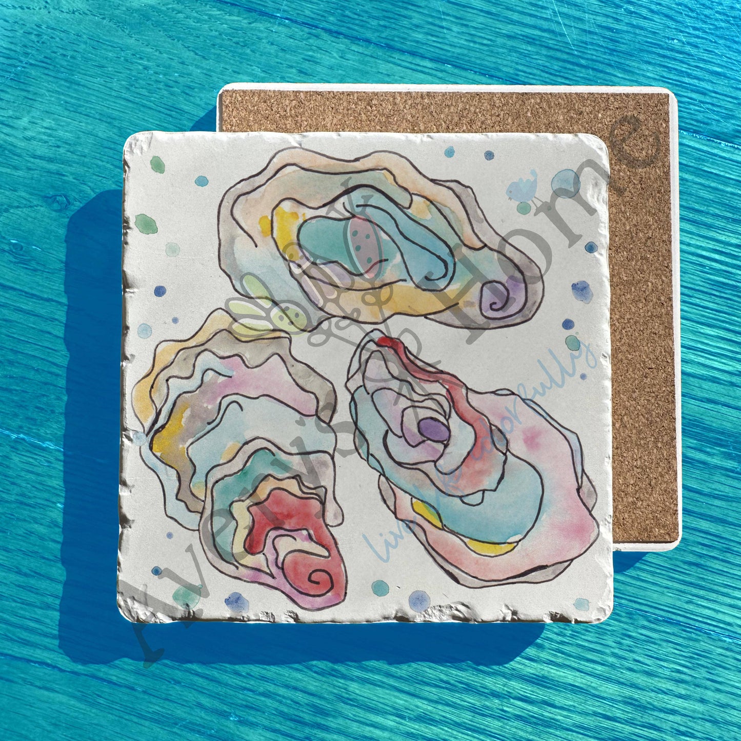 Colorful Watercolor Oyster Art Tumbled Stone Trivet