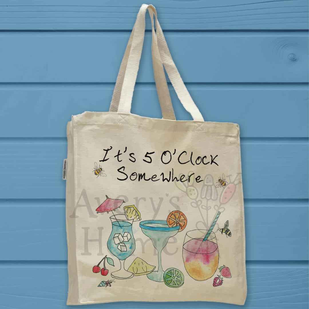 5 O'Clock Somewhere Organic Cotton Tote Bag – Beach Bar Gift