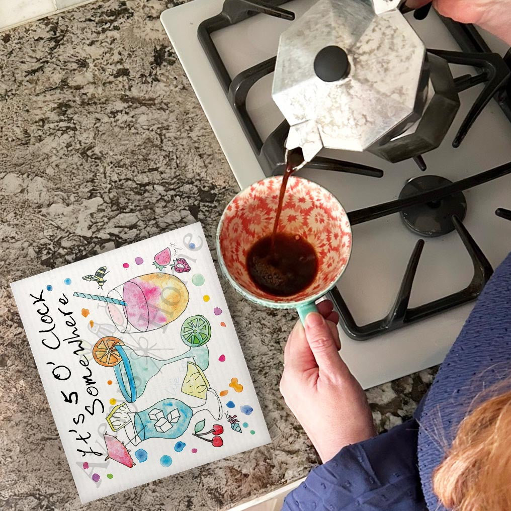 5 O'Clock Somewhere Swedish Dishcloth – Beach Bar Gift