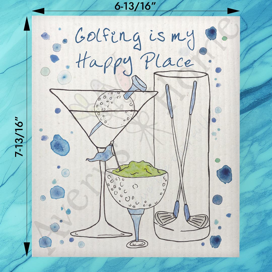 Golf Happy Place Swedish Dishcloth – 19th Hole Gift