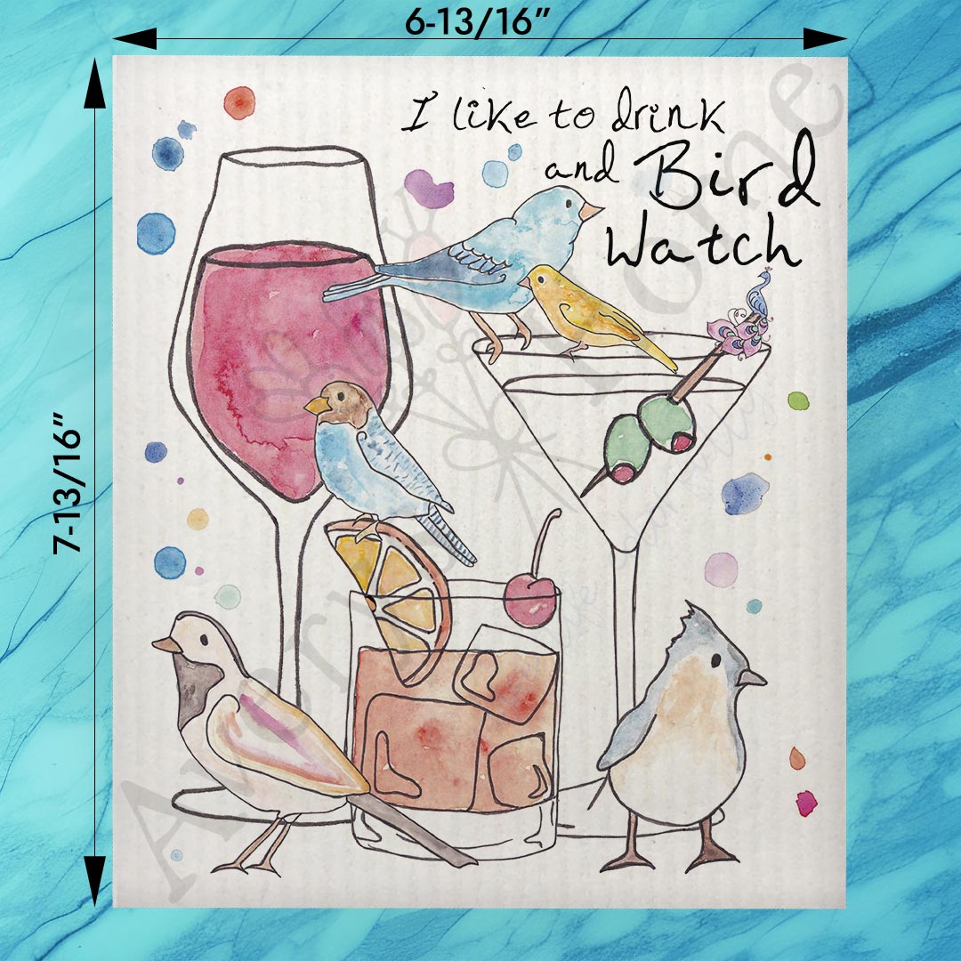 Wine & Birdwatching Swedish Dishcloth – Funny Nature Gift