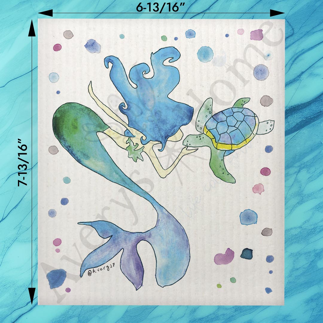 Mermaid & Turtle Swedish Dishcloth – Ocean Whimsy Decor