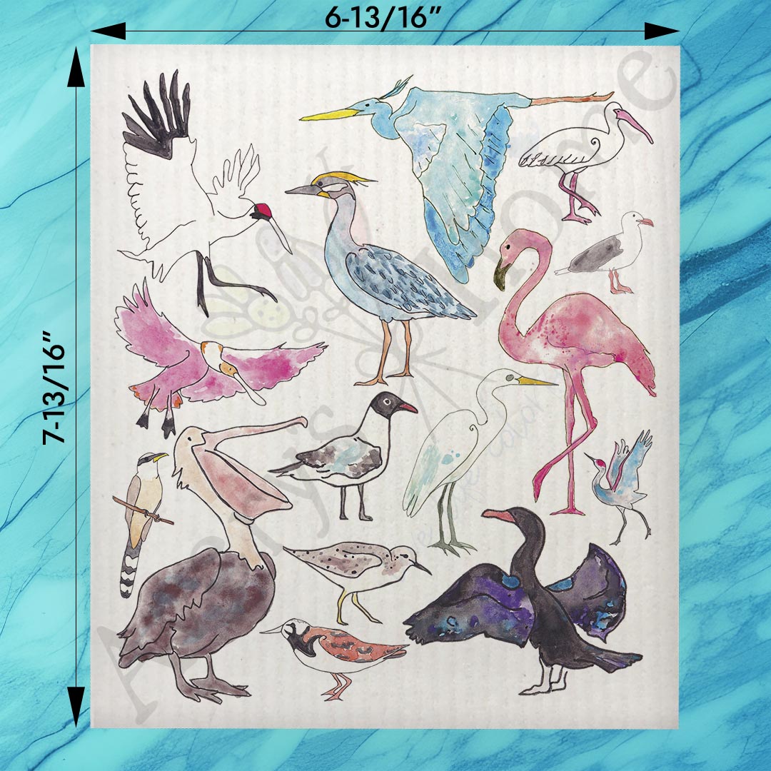 Coastal Birds Swedish Dishcloth – Pelican & Heron Gift