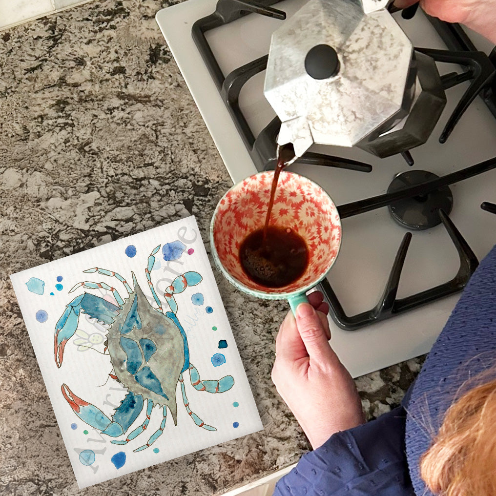 Blue Crab Swedish Dishcloth – Coastal Kitchen Gift