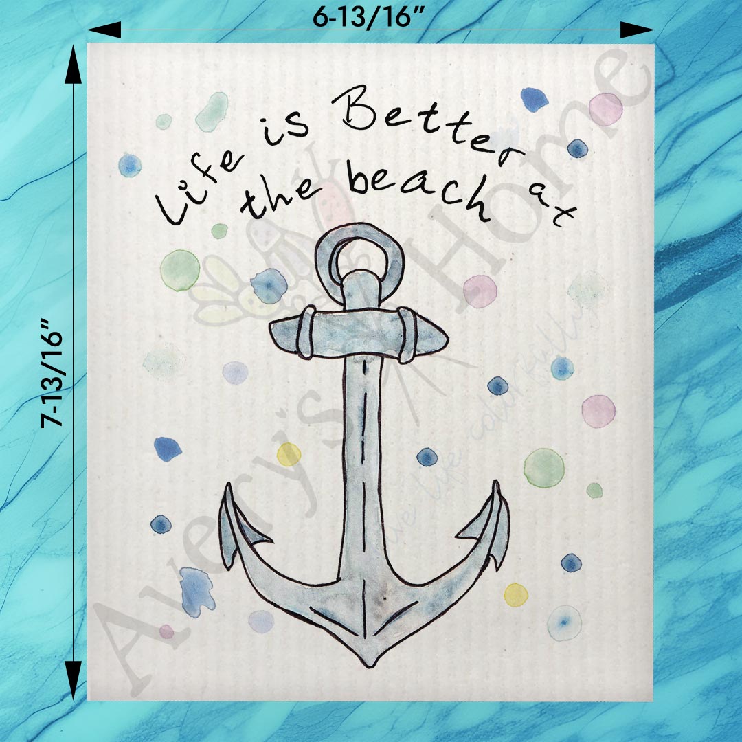 Life is Better at the Beach Anchor Swedish Dishcloth