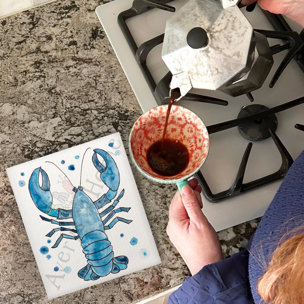 Navy Lobster Swedish Dishcloth