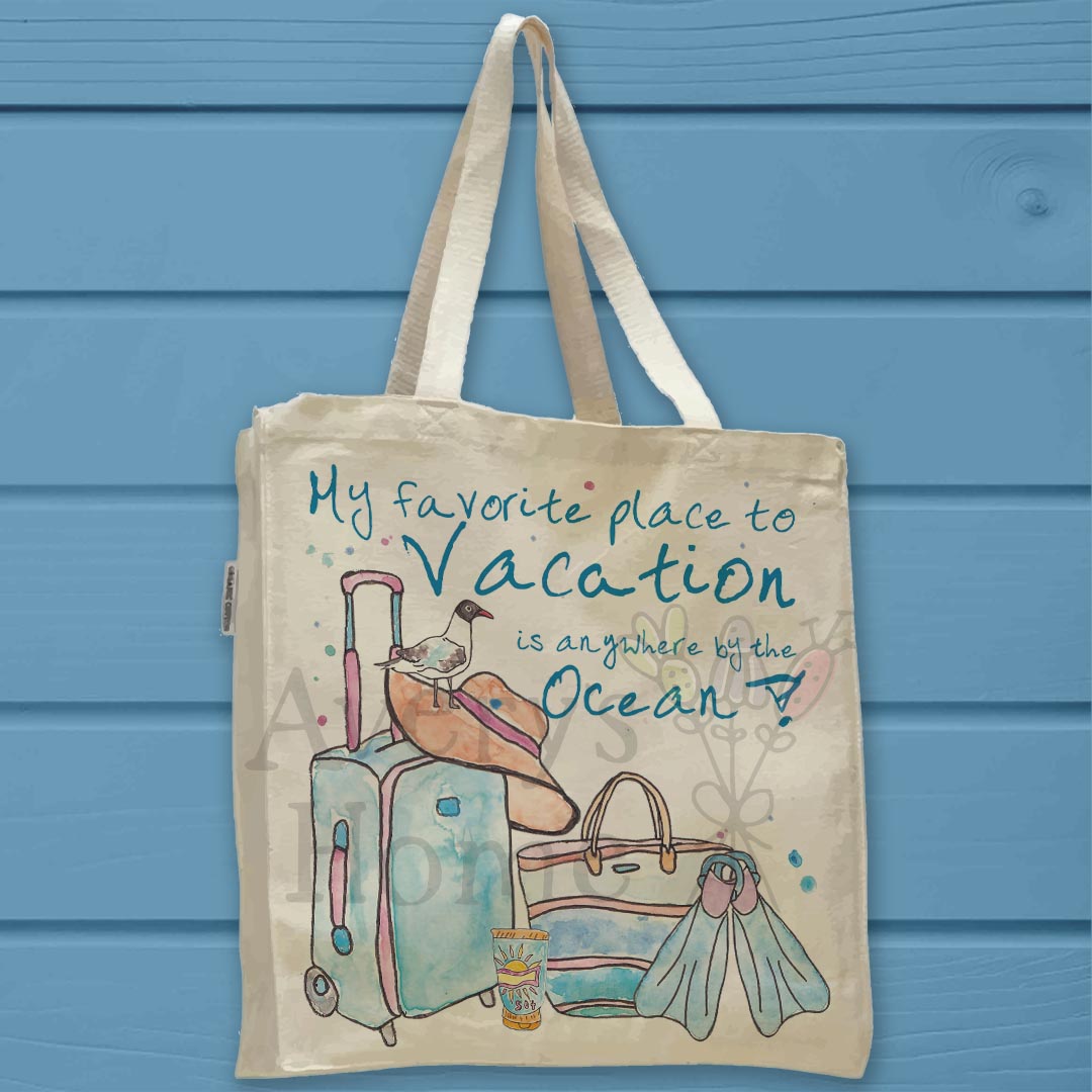 Summer Vacation Organic Cotton Tote Bag – Beach Travel Decor
