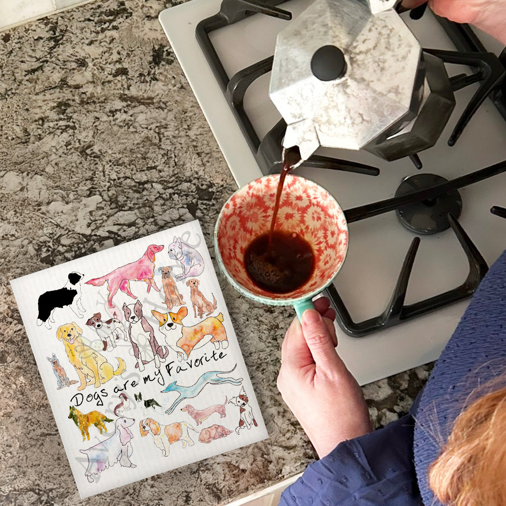 Dogs are my Favorite Swedish Dishcloth – Illustrated Kitchen Decor