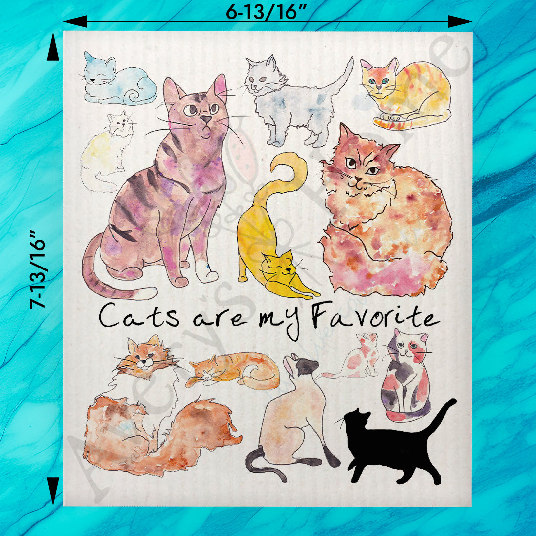 Cats are my Favorite Swedish Dishcloth – Illustrated Decor