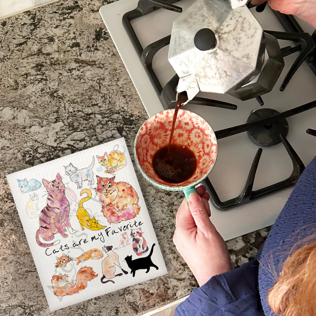 Cats are my Favorite Swedish Dishcloth – Illustrated Decor