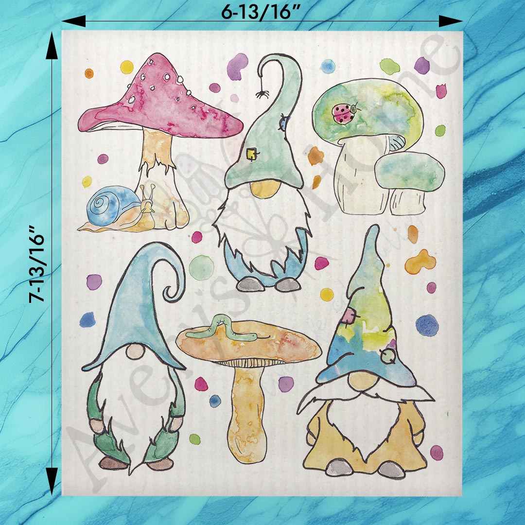 Gnomes & Mushrooms Swedish Dishcloth – Garden Spring Decor