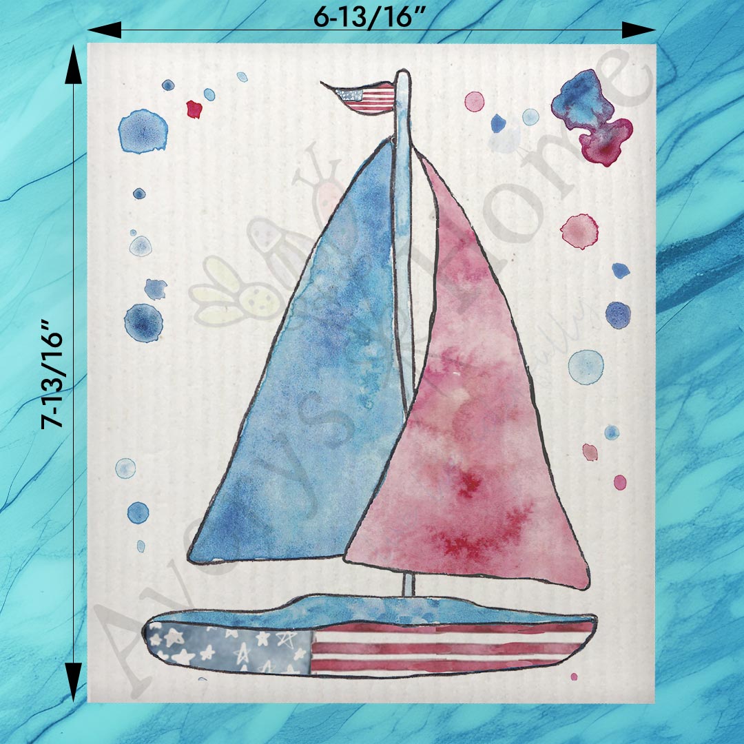 USA Sailboat Swedish Dishcloth – Nautical Patriotic Decor