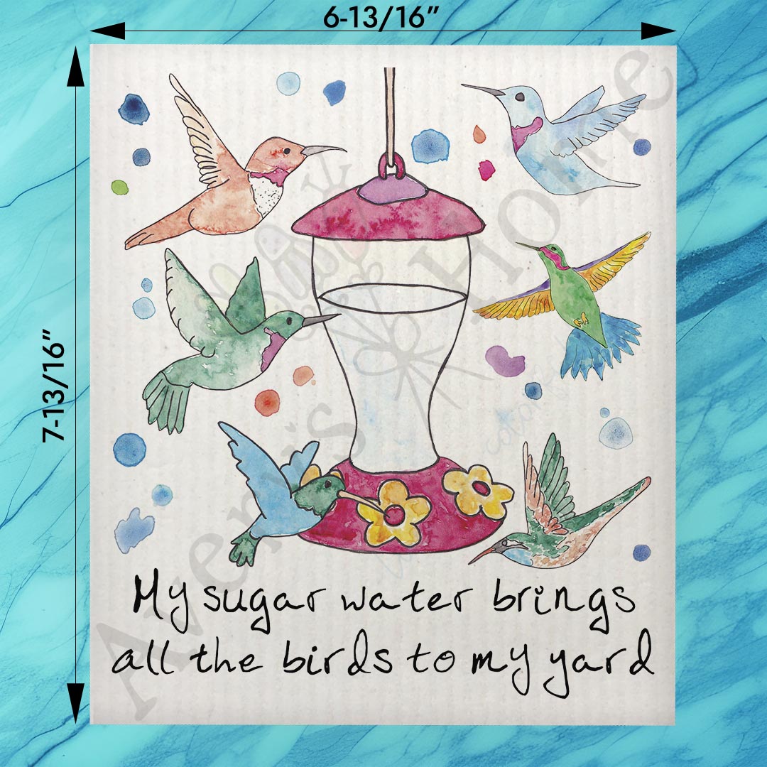 Hummingbird Garden Swedish Dishcloth – Bird Lover Gift