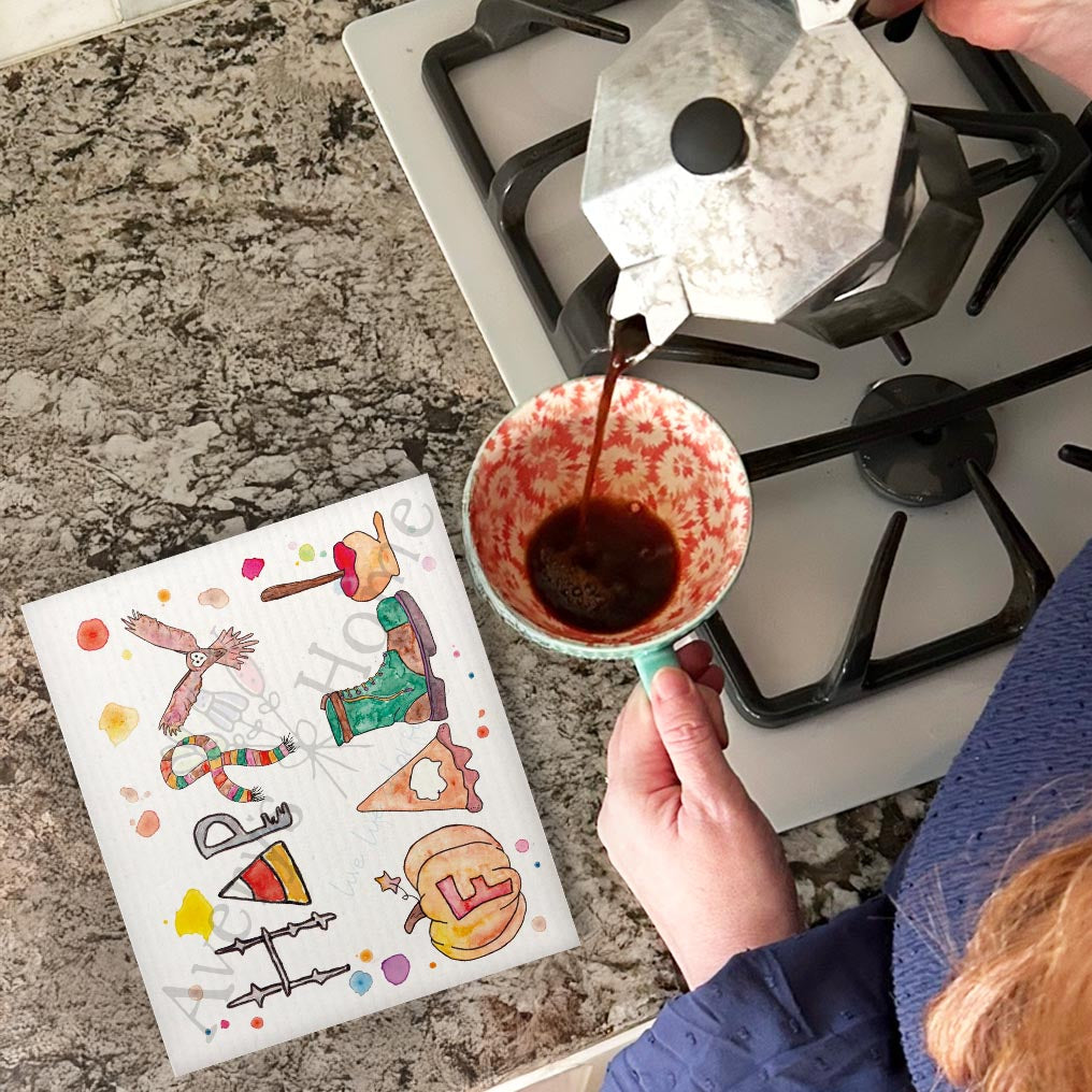 Happy Fall Birds Swedish Dishcloth – Cozy Autumn Gift