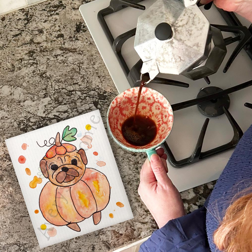 Pumpkin Spice Season Swedish Dishcloth – Autumn Favorite Gift