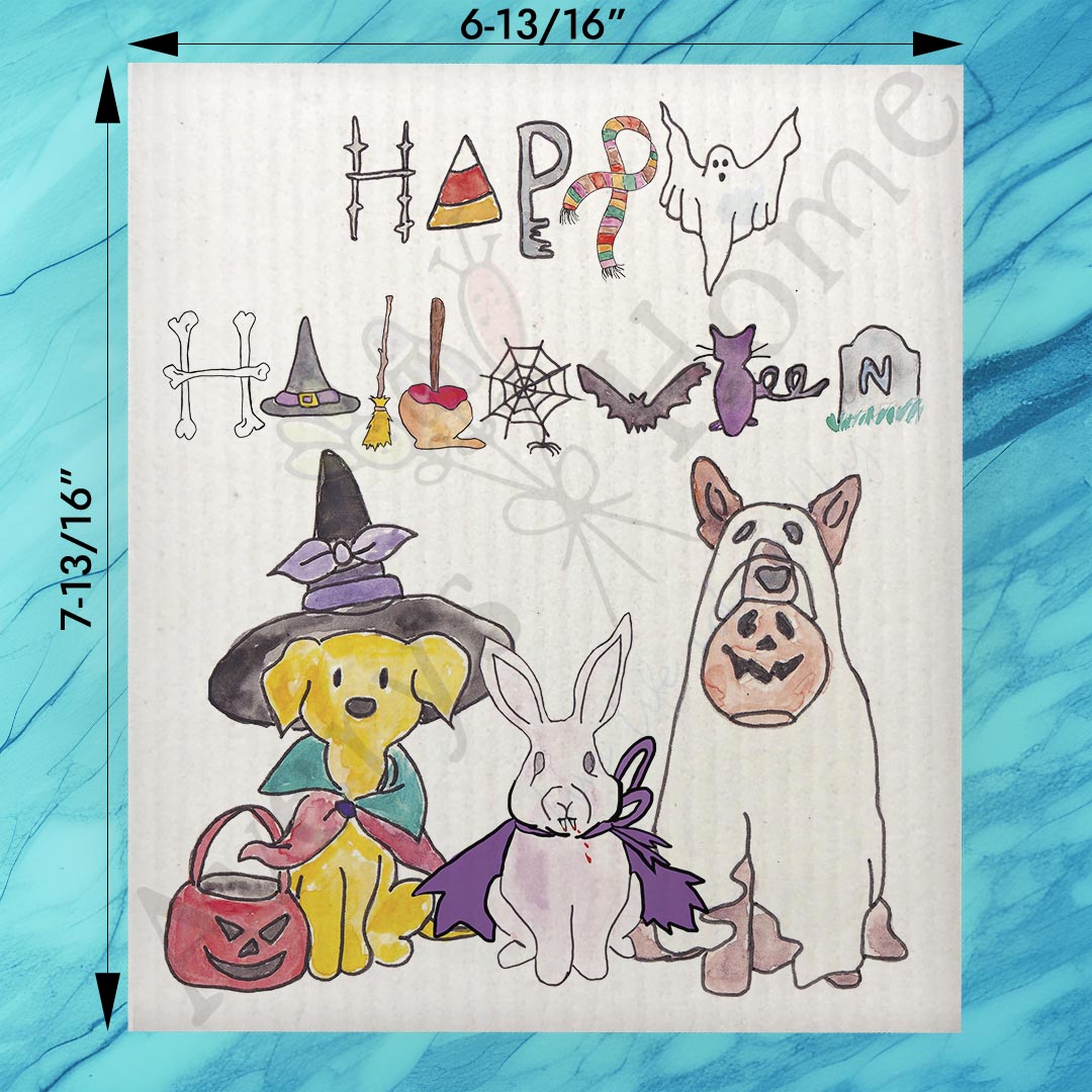 Halloween Dogs Swedish Dishcloth – Spooky Pup Parade