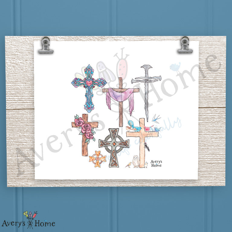 Christian Crosses Watercolor 16oz Frosted Glass