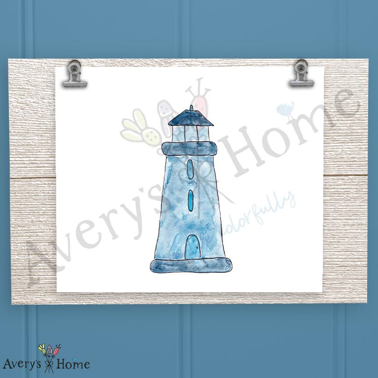 Blue Lighthouse 16oz Frosted Glass