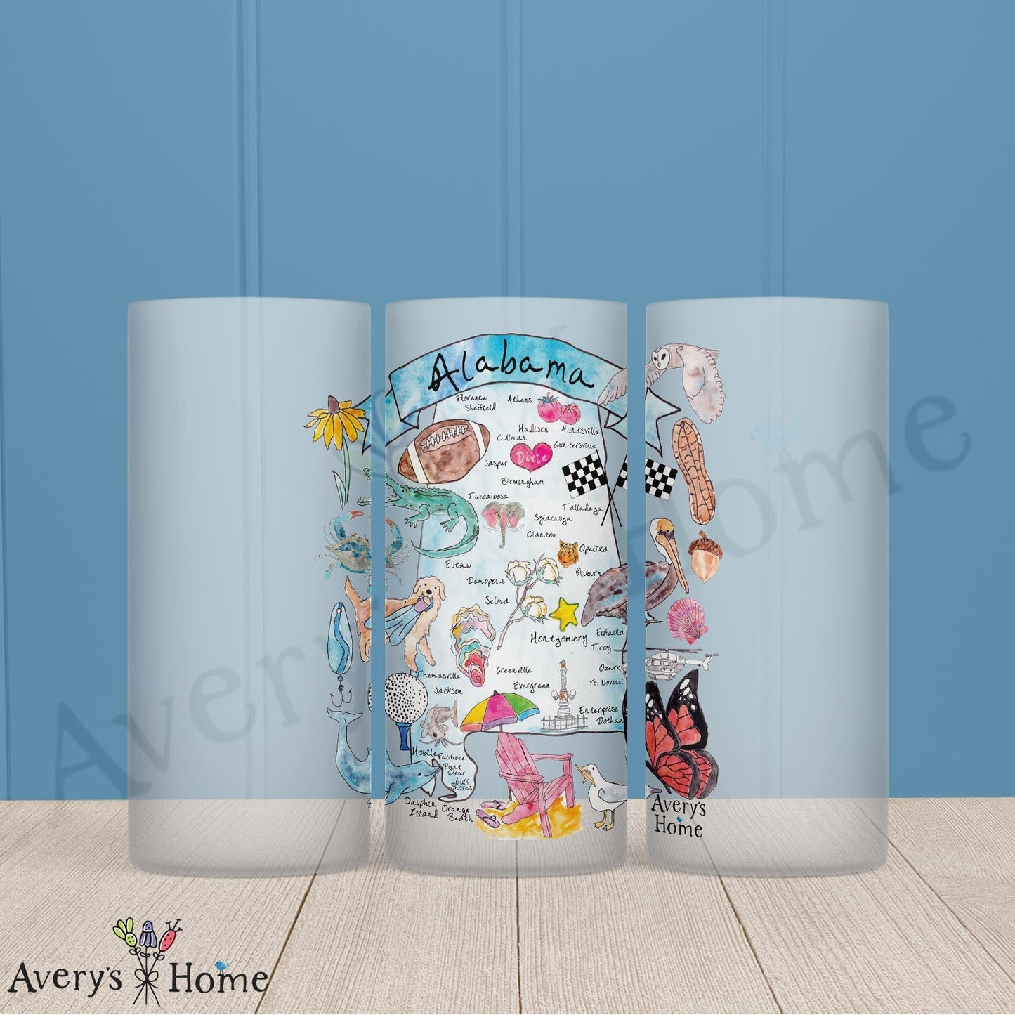 Alabama State Map 16oz Frosted Glass