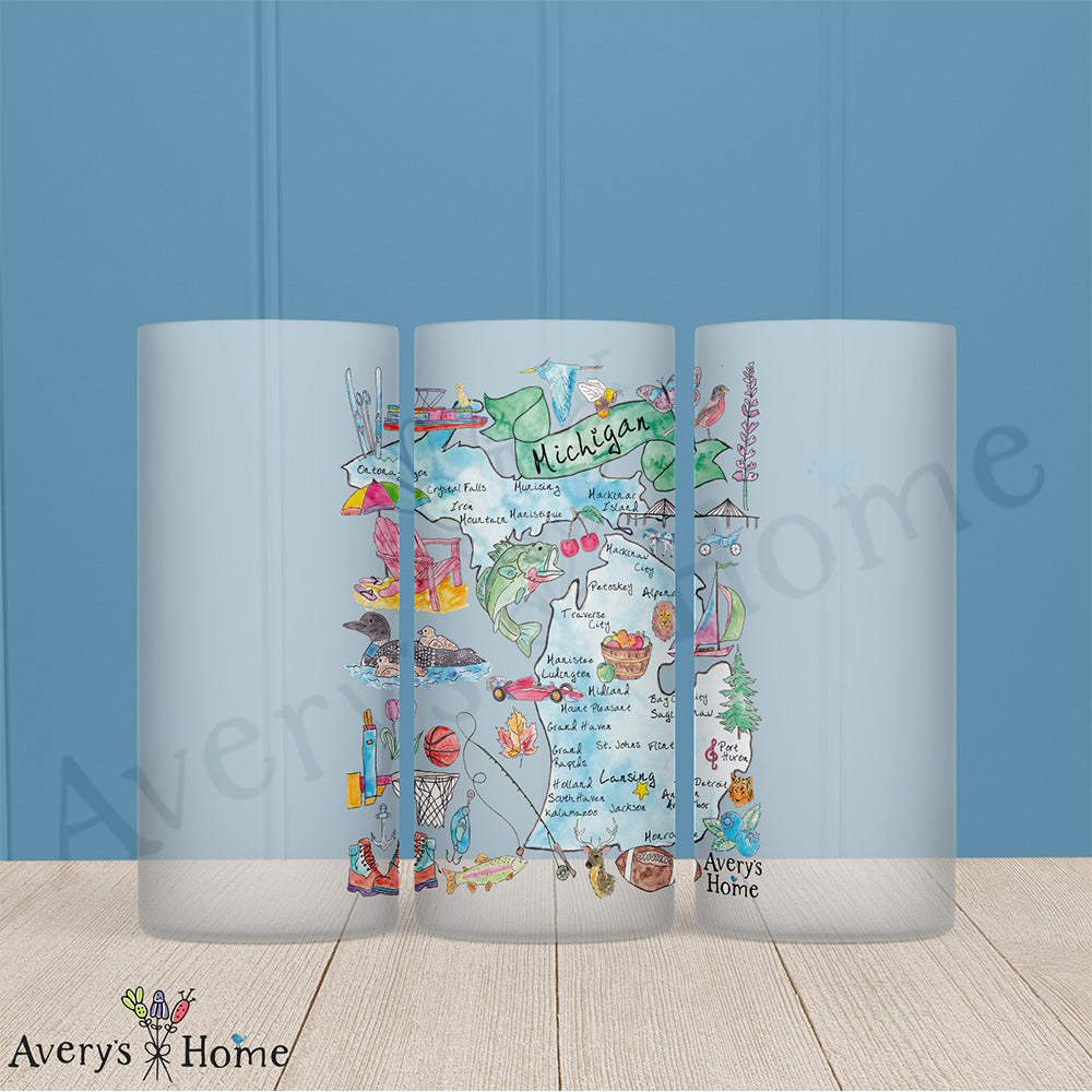 Michigan State Map 16oz Frosted Glass