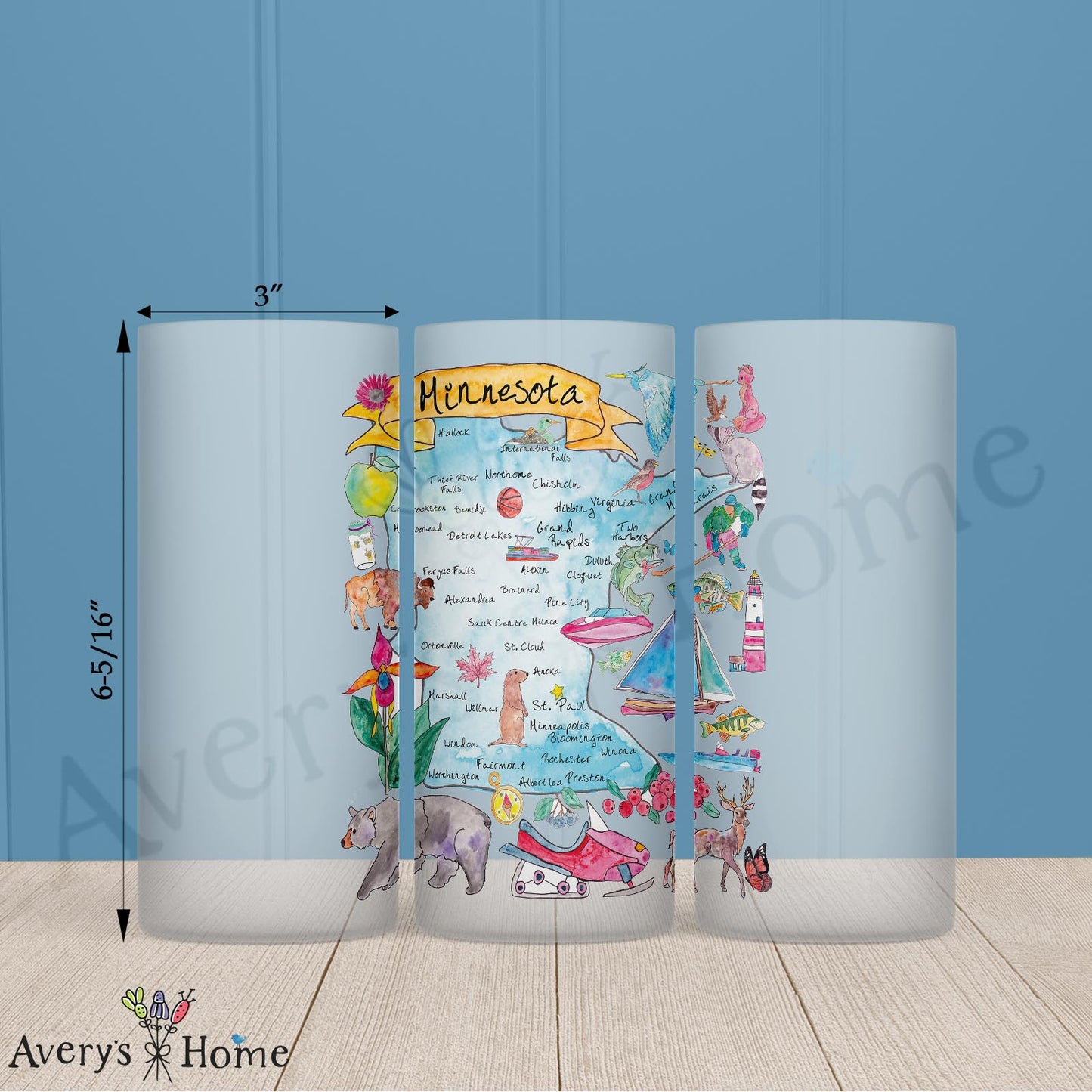 Minnesota Map 16oz Frosted Glass – Loons, Lakes & Love