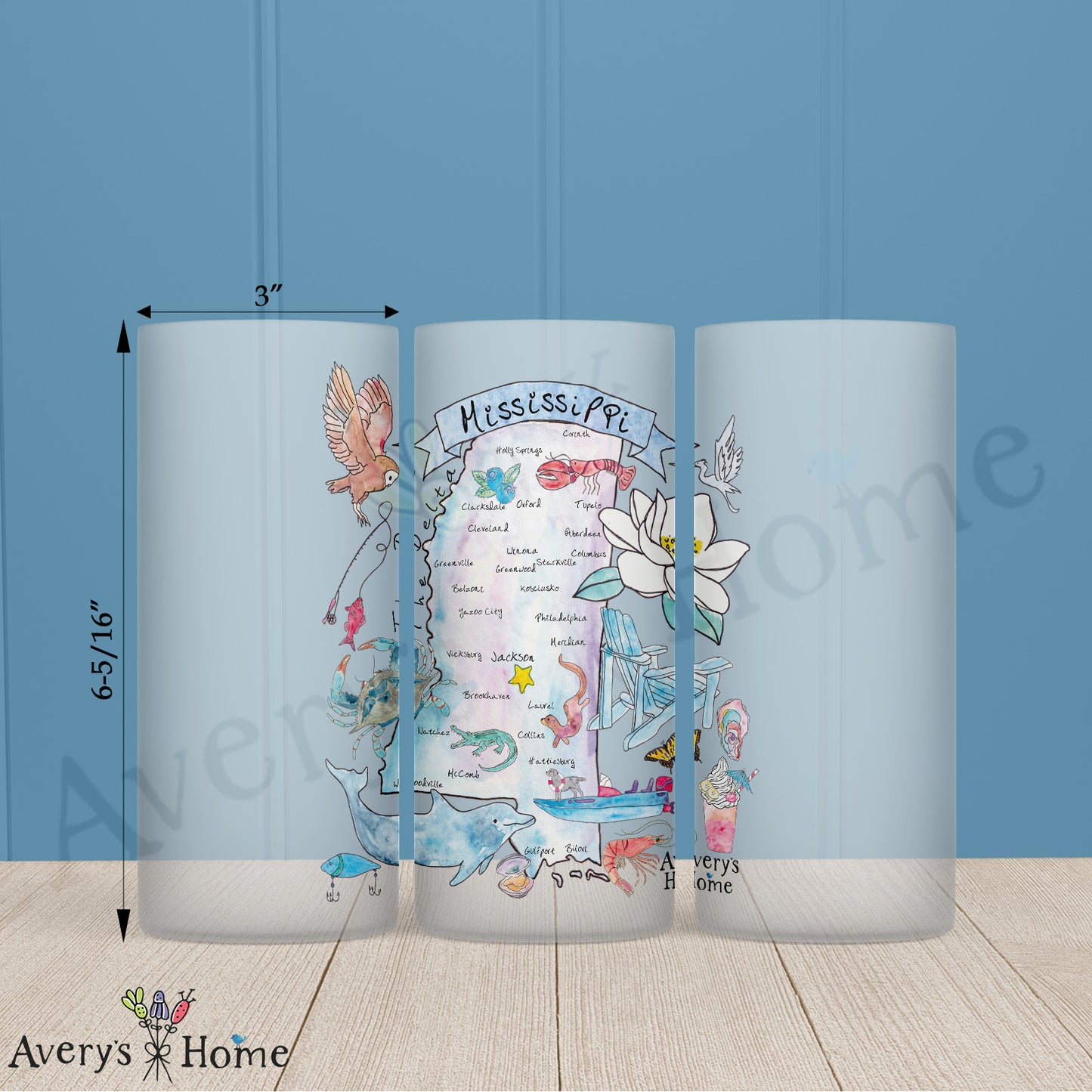 Mississippi Illustrated Watercolor State Icon Map Frosted Glass