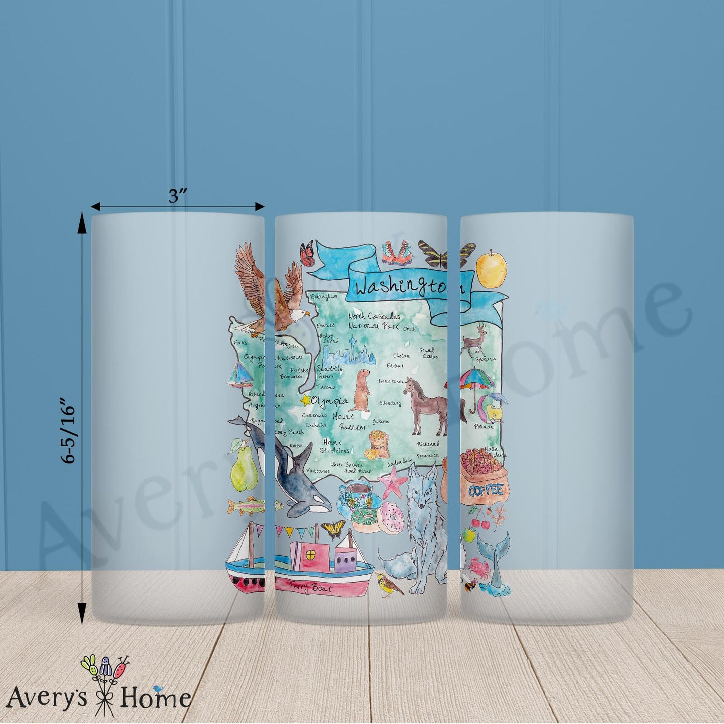 Washington Map 16oz Frosted Glass – Coffee, Cascades & Coast