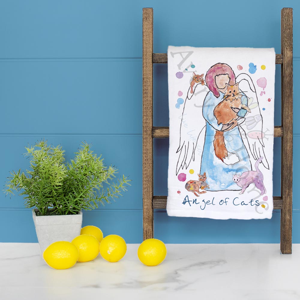Angel of Cats Tea Towel – Comfort for Cat Lovers