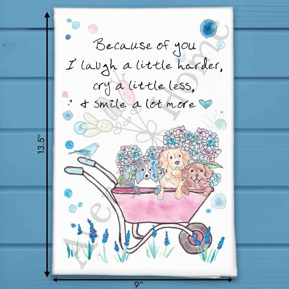 Hydrangeas & Dogs Tea Towel – Gardening Gift