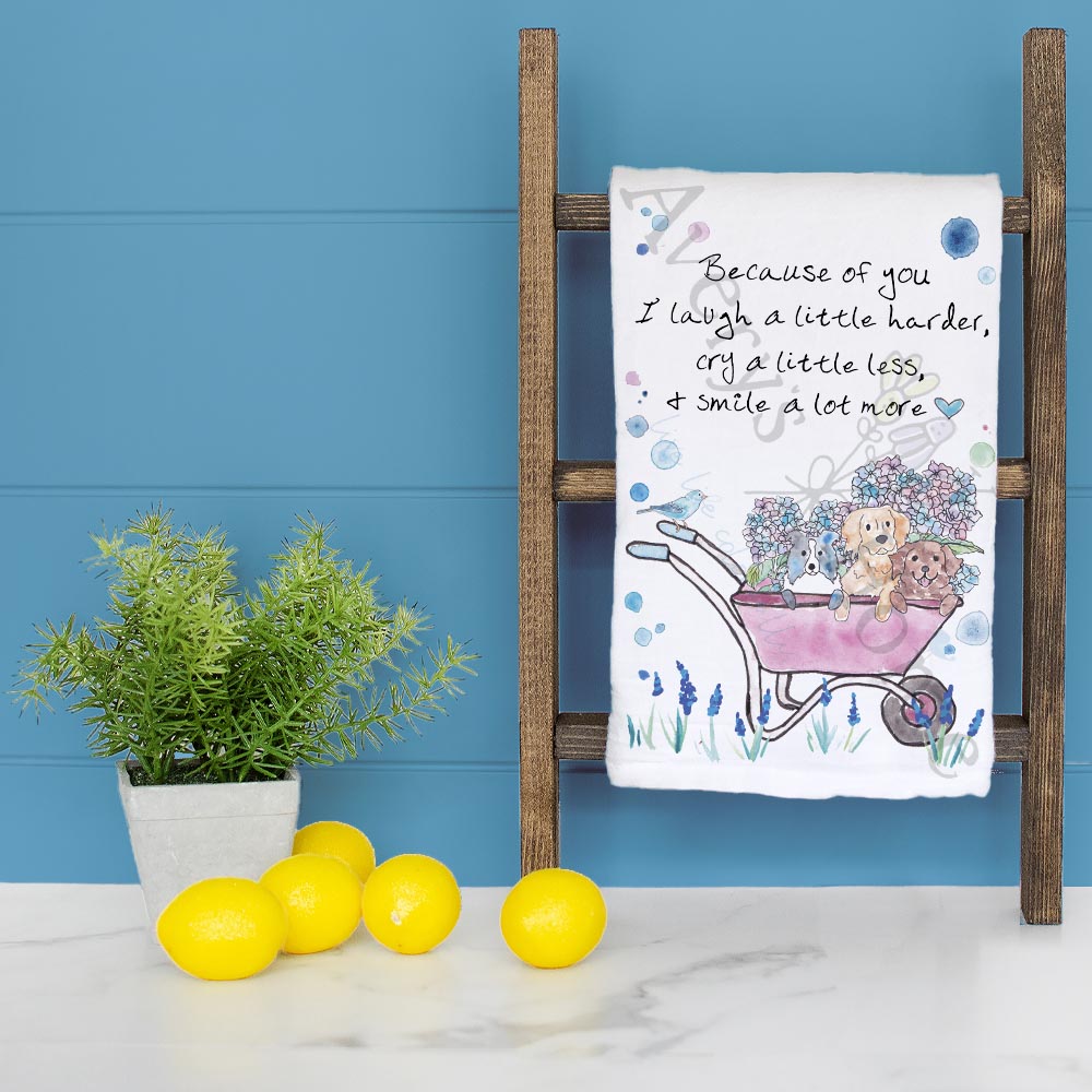 Hydrangeas & Dogs Tea Towel – Gardening Gift