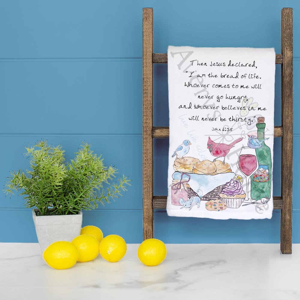 Food, Wine & Jesus Tea Towel – Faithful Kitchen Decor