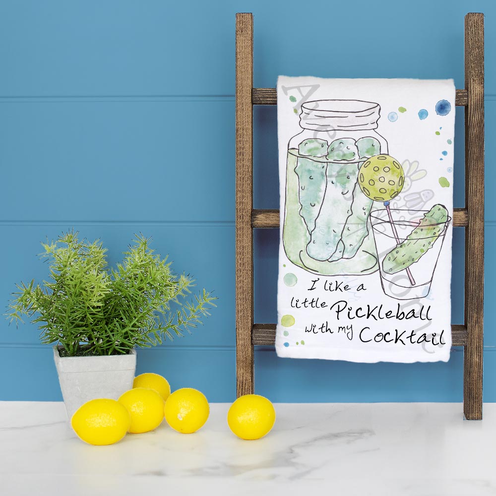 Pickleball Pickle Tea Towel – Drink Humor Gift