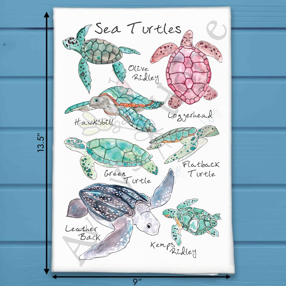 Sea Turtle Breeds Tea Towel – Peaceful Ocean Decor