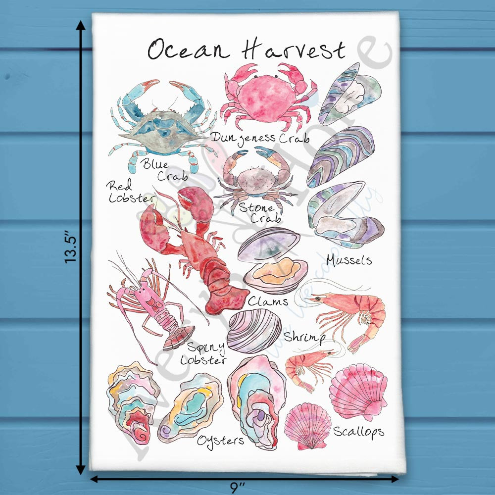 Ocean Harvest Tea Towel – Coastal Seafood Decor