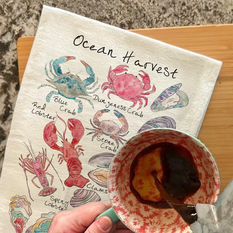 Ocean Harvest Tea Towel – Coastal Seafood Decor