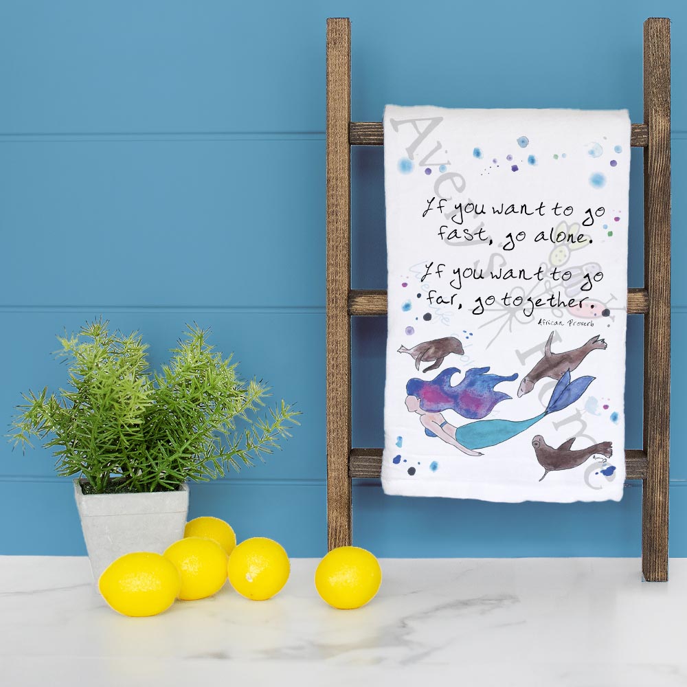 Mermaid & Seals Tea Towel – Ocean Whimsy Gift