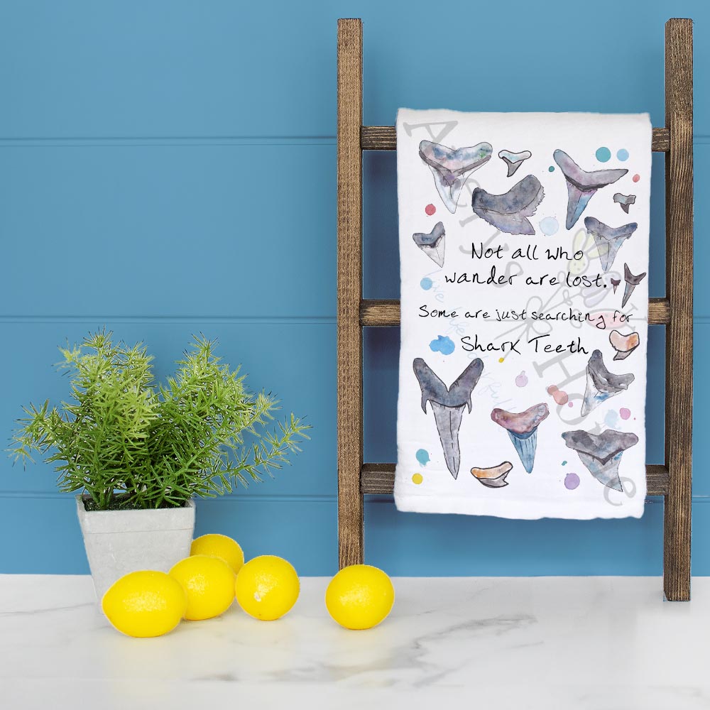 Shark Tooth Hunter Tea Towel – Beach Adventure Gift