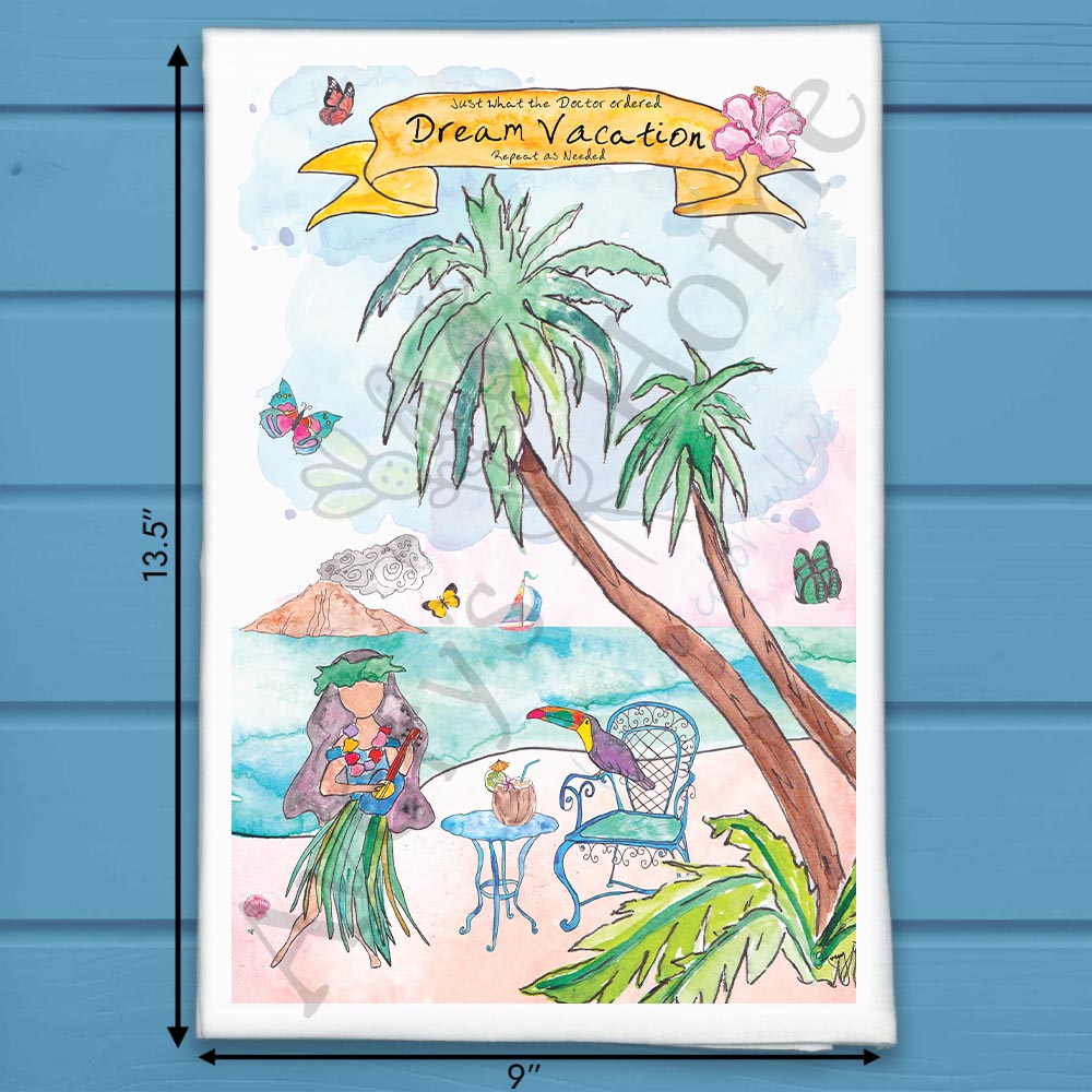 Dream Vacation Tea Towel – Tropical Travel Decor