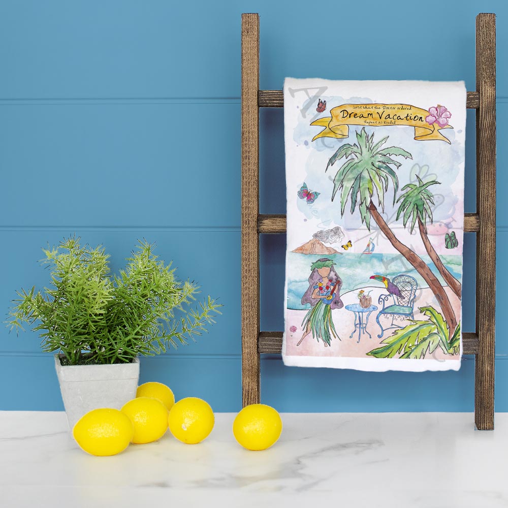 Dream Vacation Tea Towel – Tropical Travel Decor