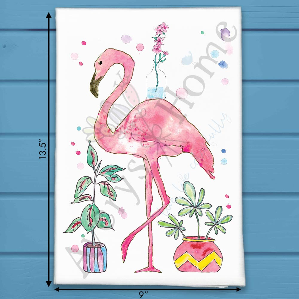 Flamingo & Plants Tea Towel – Tropical Decor