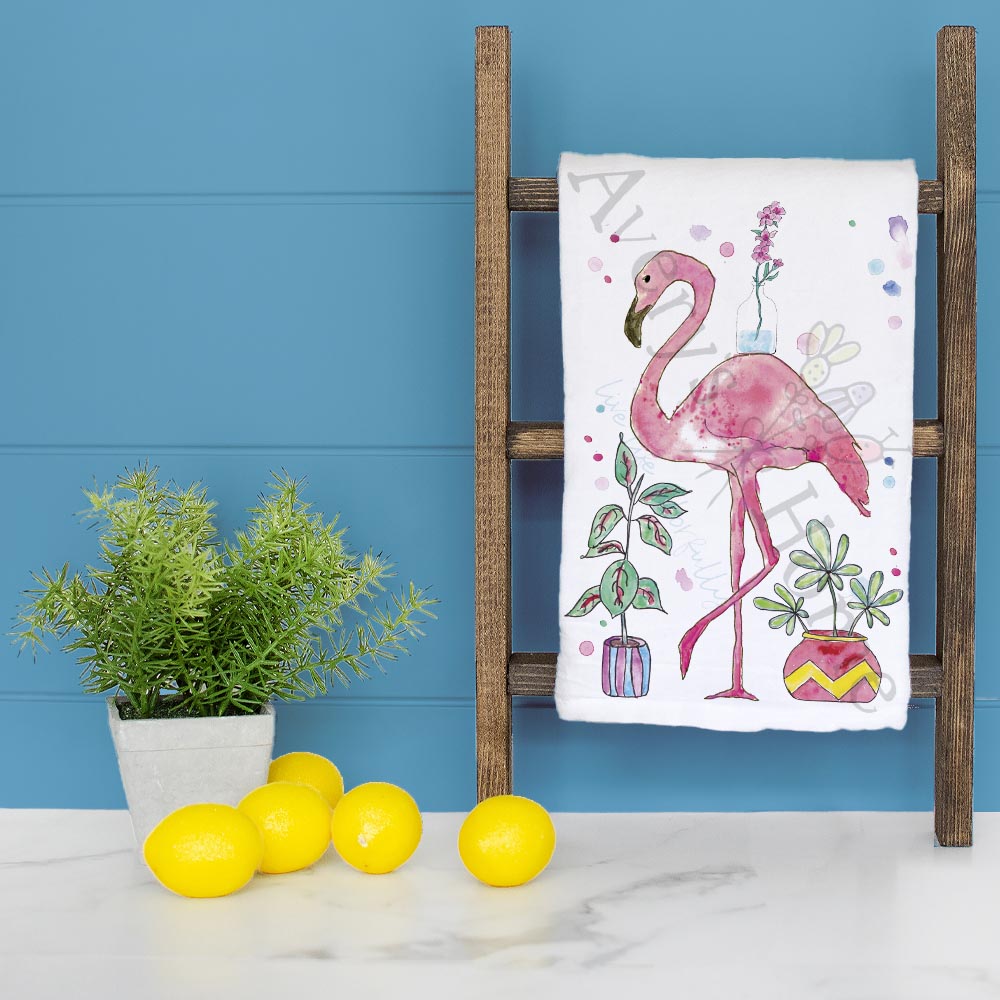 Flamingo & Plants Tea Towel – Tropical Decor