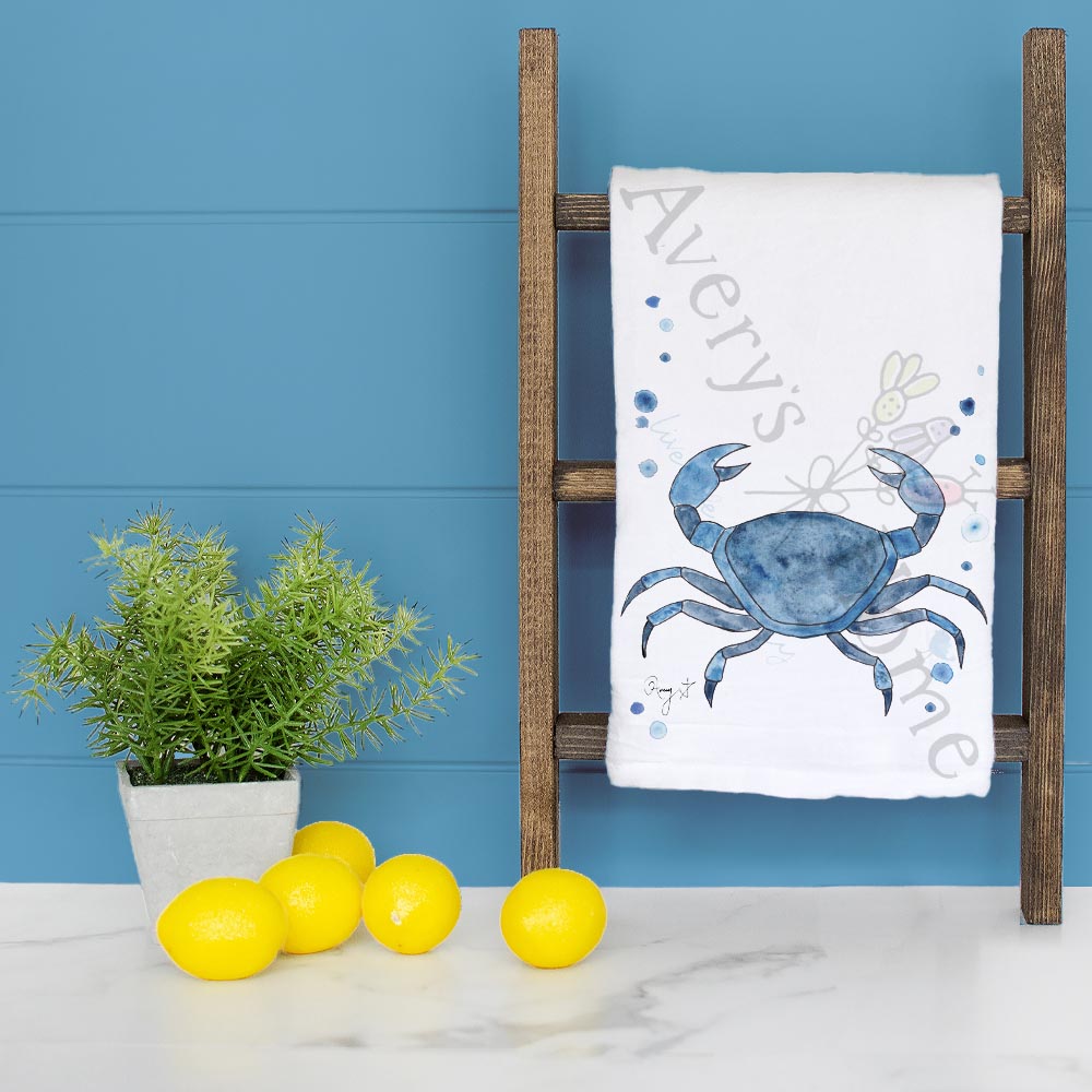 Navy Stone Crab Tea Towel